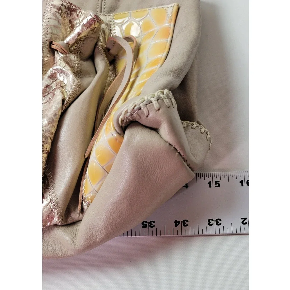 Chi‎ Snake Collage Satchel Bag Taupe Leather Patent Whipstitch Shoulder Bag